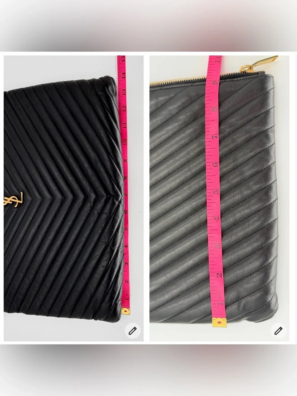 Saint Laurent Black Chevron Leather Wristlet/Clutch w/Gold YSL Logo Entrupy COA